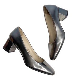 Zara Basic Metallic Block Heel Square Toe Pumps 36